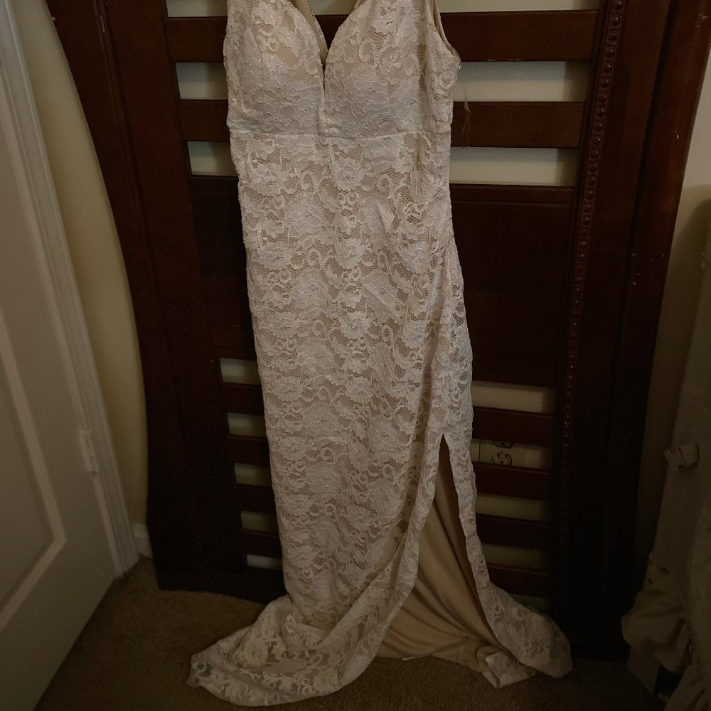 White Lace Dress with Slit